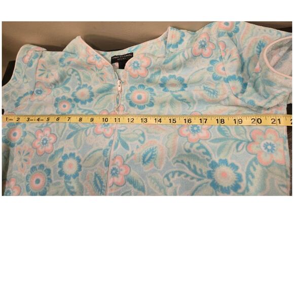 Miss Elaine Relax Floral French Terry Zipper Short Robe See Measurements Pockets - Picture 6 of 7